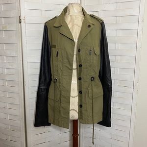 ZARA Army Jacket With Leather Sleeves